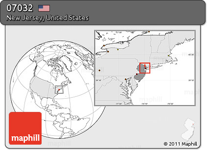 Blank Location Map of ZIP Code 07032, highlighted country, highlighted state