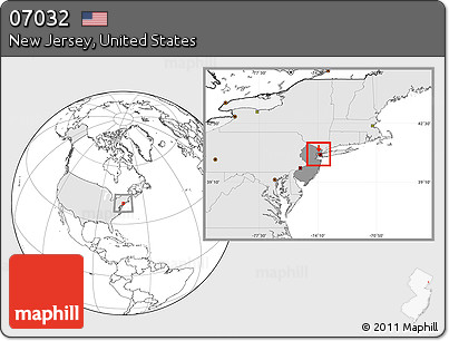 Blank Location Map of ZIP Code 07032, highlighted country, highlighted state