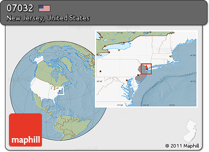 Savanna Style Location Map of ZIP Code 07032, highlighted country, highlighted state, hill shading
