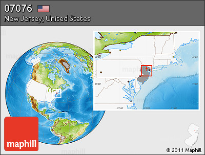 Physical Location Map of ZIP Code 07076, highlighted country, highlighted state