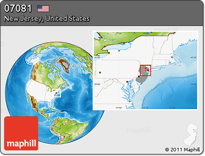 Physical Location Map of ZIP Code 07081, highlighted country, highlighted state