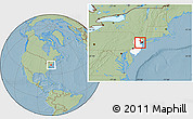 Savanna Style Location Map of ZIP code 07204, highlighted state, hill shading