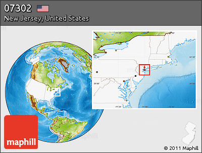 Physical Location Map of ZIP Code 07302, highlighted country, highlighted county