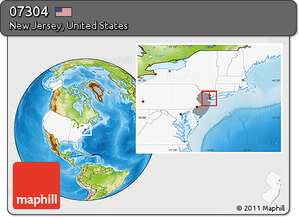 Physical Location Map of ZIP Code 07304, highlighted country, highlighted state