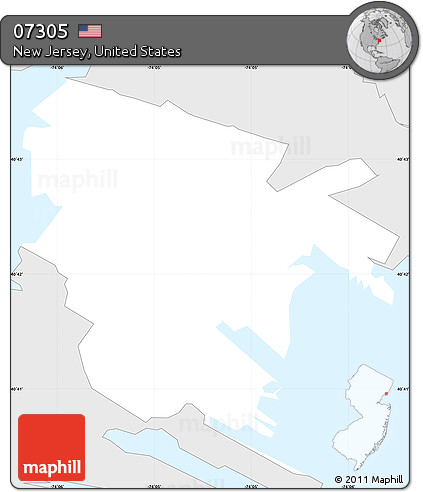 Silver Style Simple Map of ZIP Code 07305