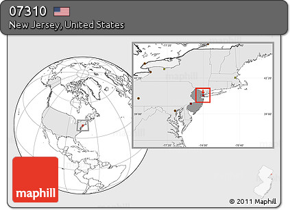 Blank Location Map of ZIP Code 07310, highlighted country, highlighted state