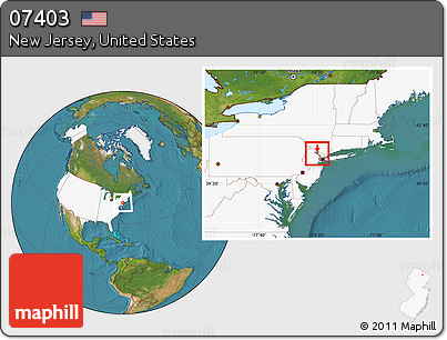 Satellite Location Map of ZIP Code 07403, highlighted country, highlighted county