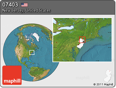 Satellite Location Map of ZIP Code 07403, highlighted state