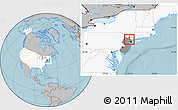 Gray Location Map of ZIP code 07436, highlighted country, highlighted state, hill shading
