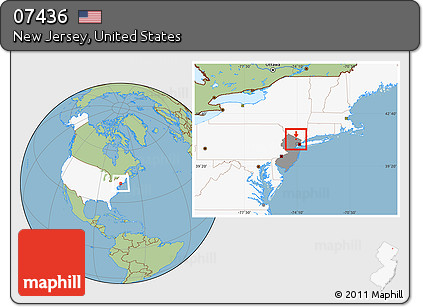 Savanna Style Location Map of ZIP Code 07436, highlighted country, highlighted state