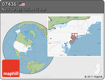 Savanna Style Location Map of ZIP Code 07436, highlighted country, highlighted state