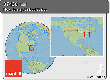 Savanna Style Location Map of ZIP Code 07436, highlighted state, within the entire country