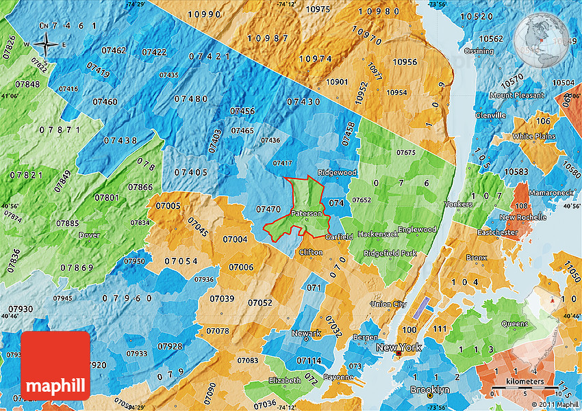 Political Shades Map of ZIP Codes Starting with 075