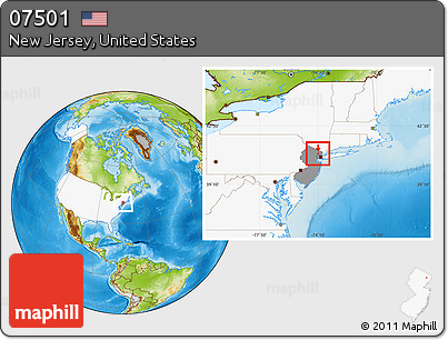 Physical Location Map of ZIP Code 07501, highlighted country, highlighted state