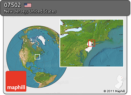 Satellite Location Map of ZIP Code 07502, highlighted state