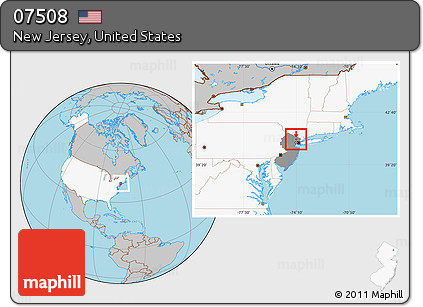 Gray Location Map of ZIP Code 07508, highlighted country, highlighted state