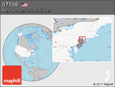Gray Location Map of ZIP Code 07508, highlighted country, highlighted state