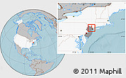 Gray Location Map of ZIP code 07508, highlighted country, highlighted state, hill shading