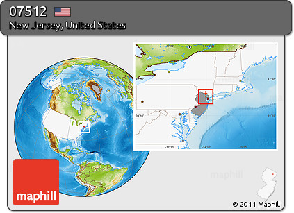 Physical Location Map of ZIP Code 07512, highlighted country, highlighted state