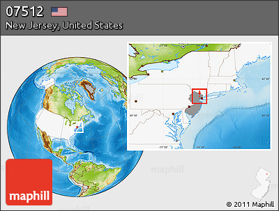 Physical Location Map of ZIP Code 07512, highlighted country, highlighted state