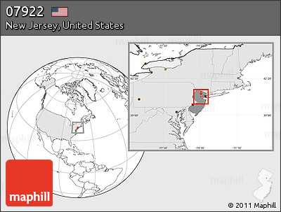 Blank Location Map of ZIP Code 07922, highlighted country, highlighted state