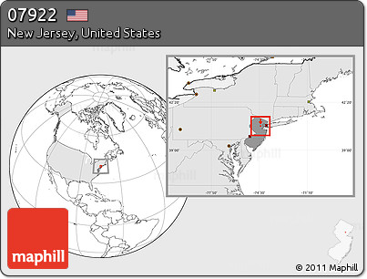 Blank Location Map of ZIP Code 07922, highlighted country, highlighted state