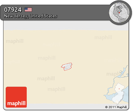 Classic Style 3D Map of ZIP Code 07924, single color outside