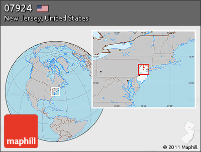 Gray Location Map of ZIP Code 07924, highlighted state