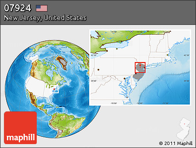 Physical Location Map of ZIP Code 07924, highlighted country, highlighted state