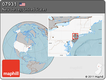 Gray Location Map of ZIP Code 07931, highlighted country, highlighted state, hill shading