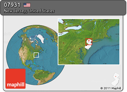 Satellite Location Map of ZIP Code 07931, highlighted state