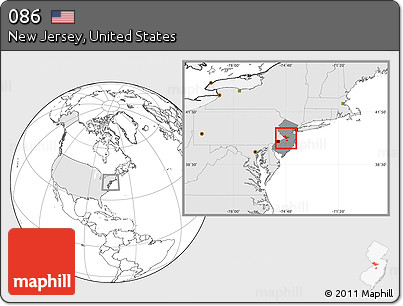 Blank Location Map of ZIP Codes Starting with 086, highlighted country, highlighted state