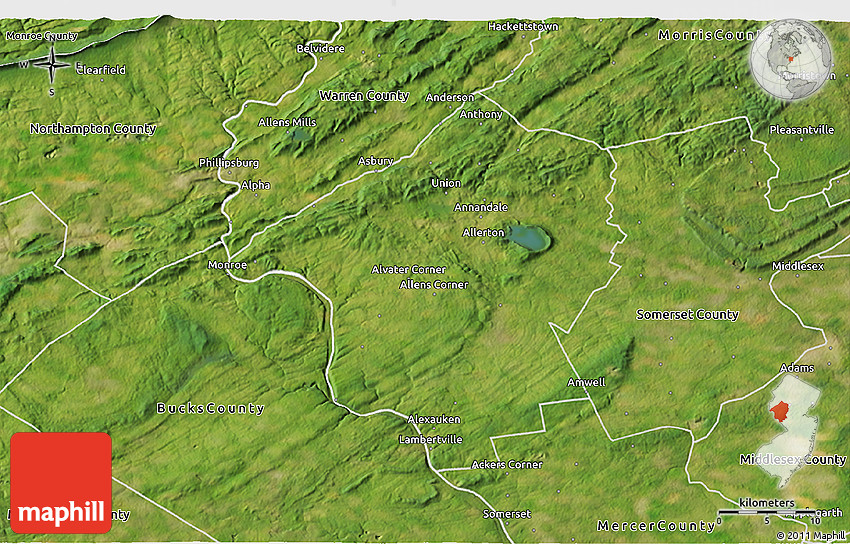 Satellite 3D Map of Hunterdon County
