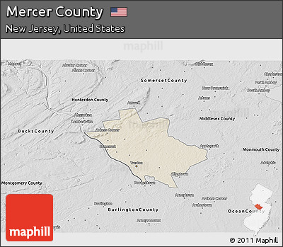 Shaded Relief 3D Map of Mercer County, desaturated