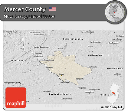 Shaded Relief 3D Map of Mercer County, desaturated