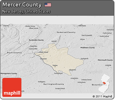 Shaded Relief 3D Map of Mercer County, desaturated