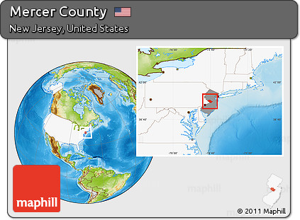 Physical Location Map of Mercer County, highlighted country, highlighted parent region