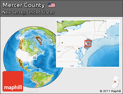 Physical Location Map of Mercer County, highlighted country, highlighted parent region