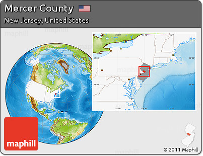 Physical Location Map of Mercer County, highlighted country, highlighted parent region