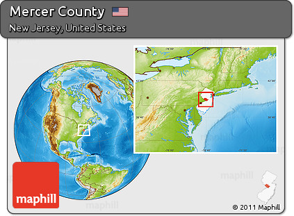 Physical Location Map of Mercer County, highlighted parent region