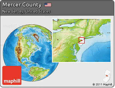 Physical Location Map of Mercer County, highlighted parent region
