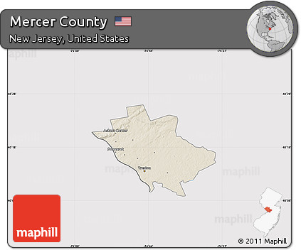 Shaded Relief Map of Mercer County, cropped outside