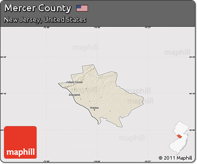 Shaded Relief Map of Mercer County, cropped outside
