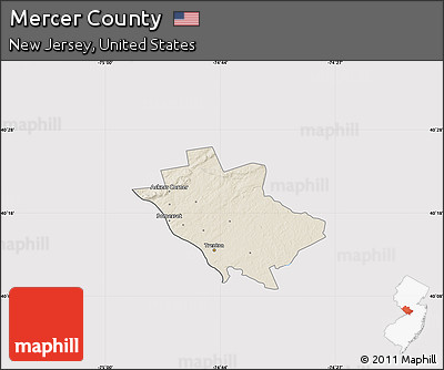 Shaded Relief Map of Mercer County, cropped outside