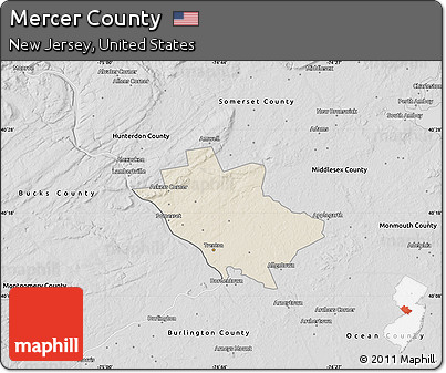 Shaded Relief Map of Mercer County, desaturated