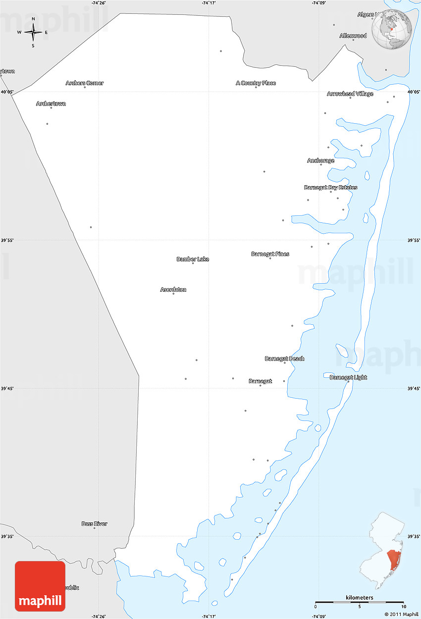Silver Style Simple Map of Ocean County