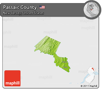 Physical 3D Map of Passaic County, single color outside