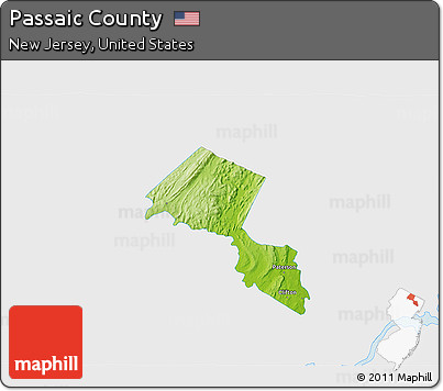 Physical 3D Map of Passaic County, single color outside