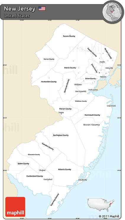 Classic Style Simple Map of New Jersey, single color outside