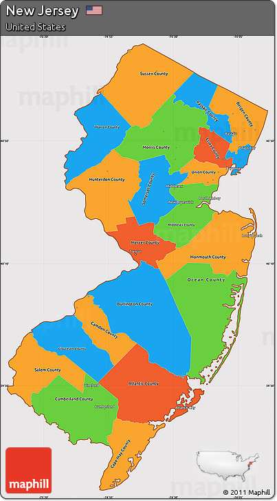 New Jersey Political Map Free Political Simple Map Of New Jersey, Cropped Outside